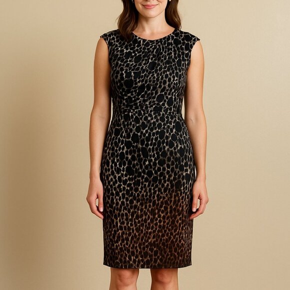 New MaxMara Silk Animal Print Drape Ombre Sheath Dress US 6